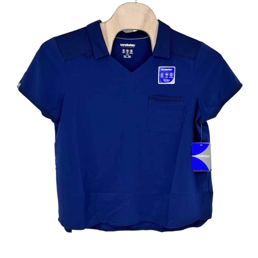 Scrubstar Performance Collar Top Unisex XL Indigo Blue 4-Way Stretch Scrub Top